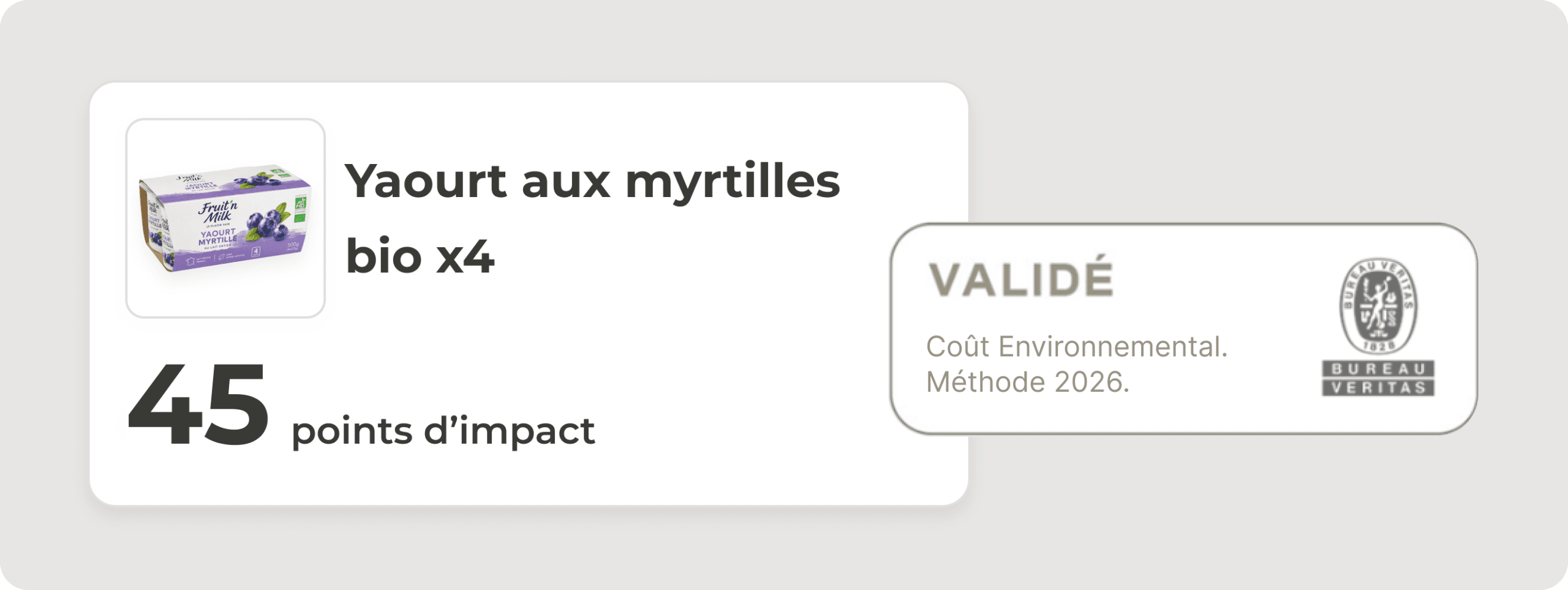 Exemple de validation Bureau Veritas du Coût Environnemental sur FoodPilot